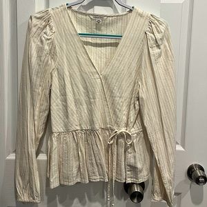 American Eagle Outfitters Long Sleeve Wrap Peplum Blouse